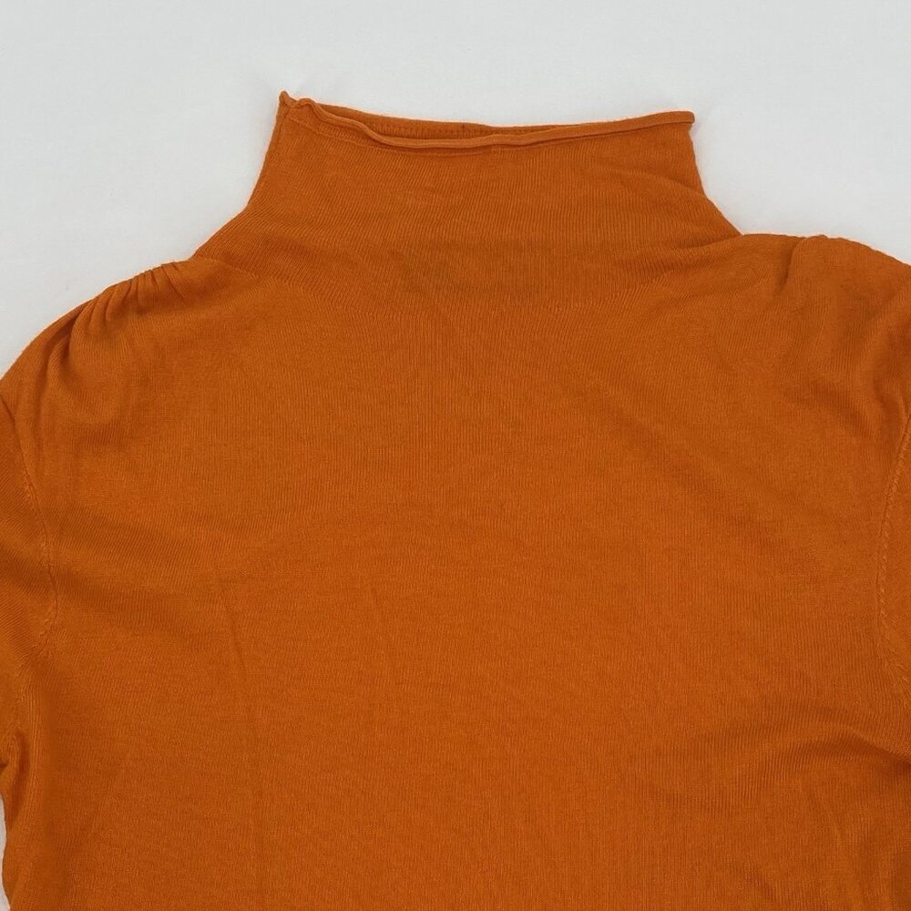 Zara Size L Ruched Long Sleeve Knit Cropped Top Orange Mock Neck Viscose Linen - Picture 4 of 12